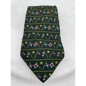 Tommy Hilfiger Mens Necktie Tie Forest Green Red Flags Stars Striped